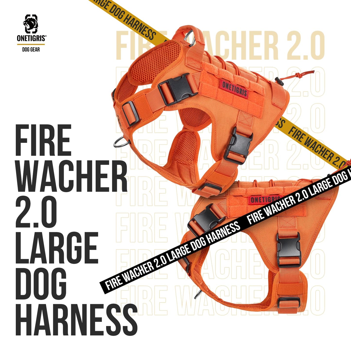 OneTigris Tactical Dog Harness - Fire Watcher Comfortable Patrol Vest (Black, Medium)