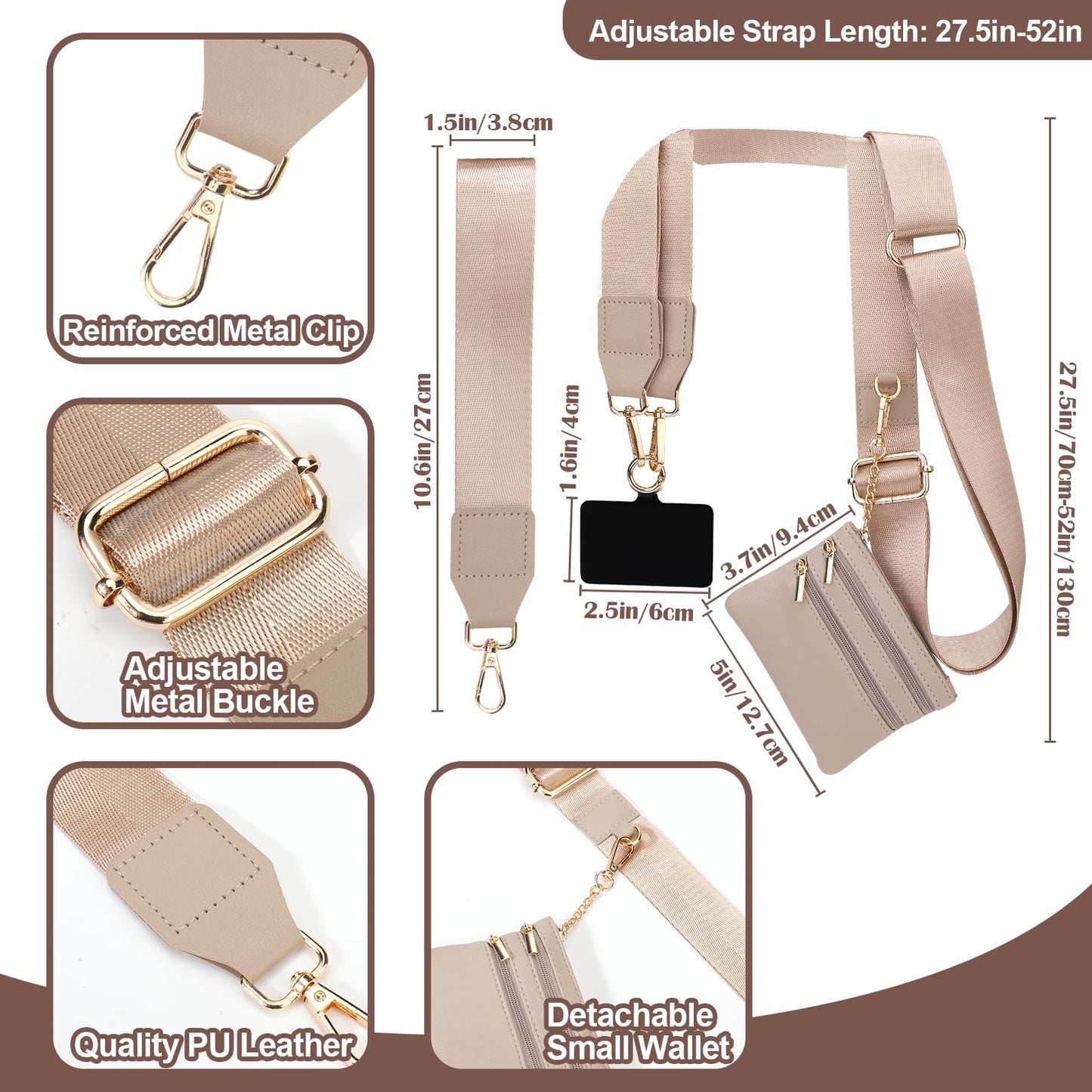 XANGNIER Clip and Go Strap for Phone with Wallet Crossbody,Phone Strap with Zippered Wallet, Adjustable Anti Theft Cellphone Lanyard for Women, Cellphone Chain Accessories,Leopard