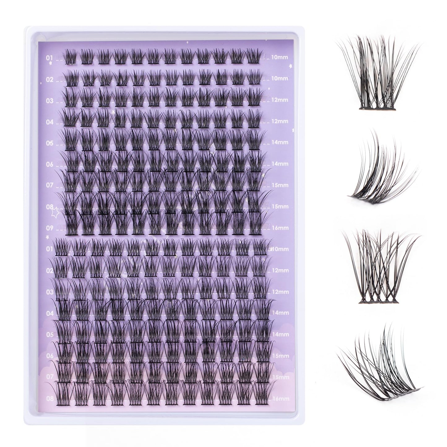 Lash Extension Kit 72 Cluster Individual Lashes Natural with Lash Bond and Seal Super Hold Eyelash Tweezers Lash Glue Remover Easy to Remove Lash Clusters Kit DIY at Home 10-16mm C/D Curl - OP01