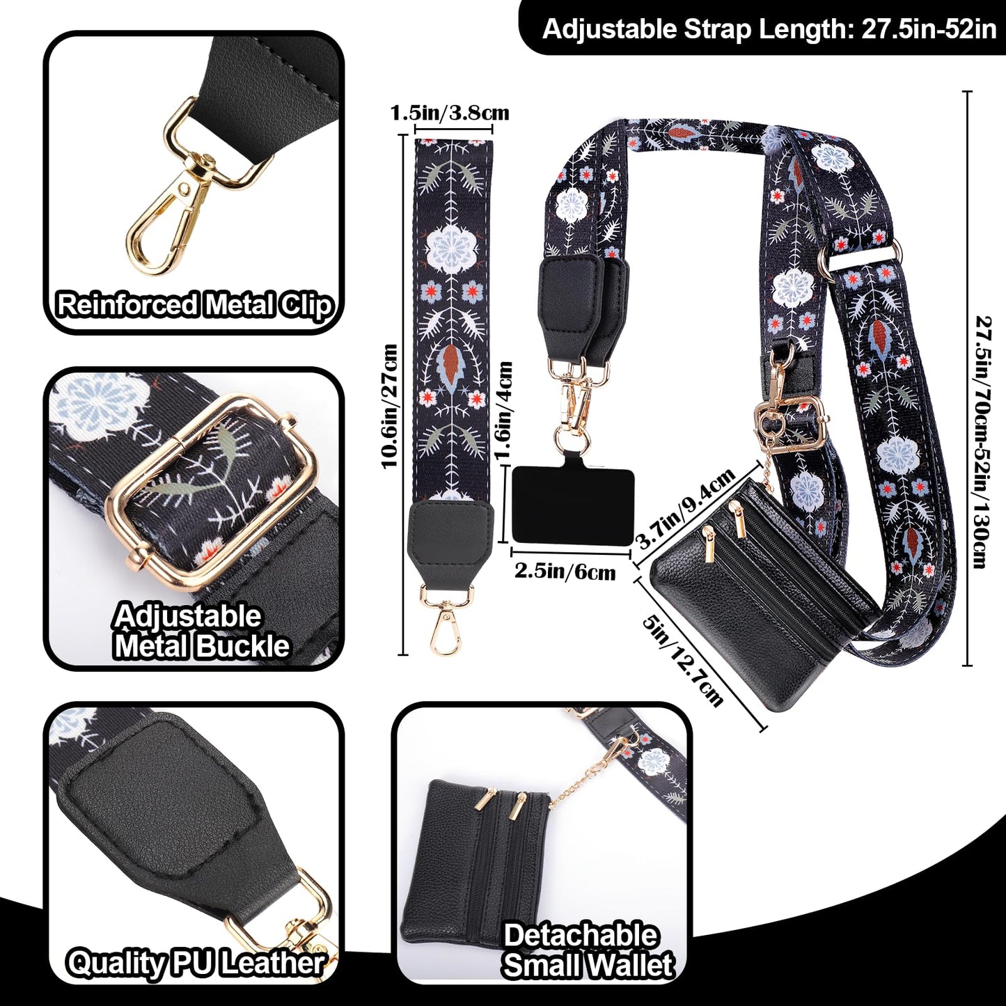 XANGNIER Clip and Go Strap for Phone with Wallet Crossbody,Phone Strap with Zippered Wallet, Adjustable Anti Theft Cellphone Lanyard for Women, Cellphone Chain Accessories,Leopard