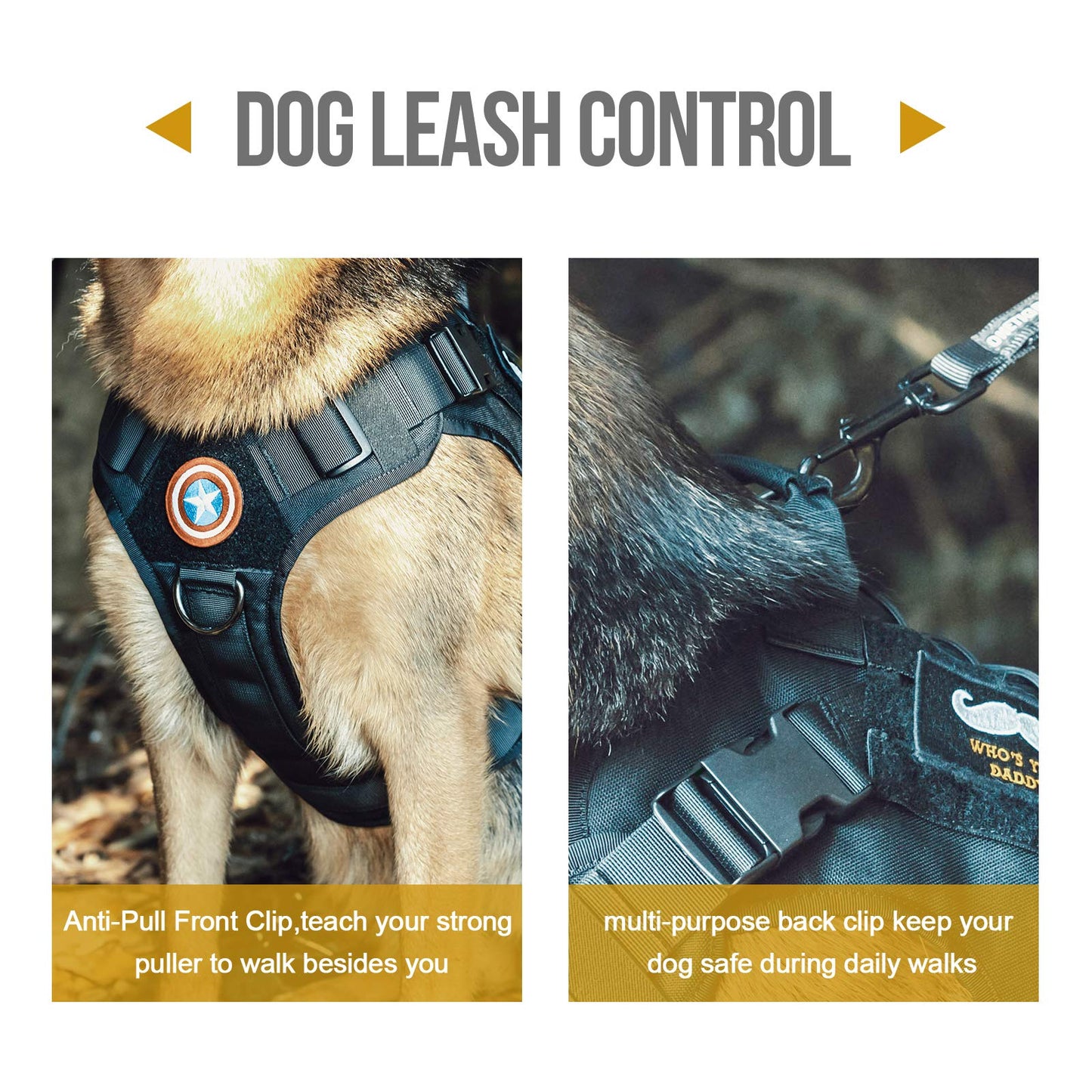 OneTigris Tactical Dog Harness - Fire Watcher Comfortable Patrol Vest (Black, Medium)