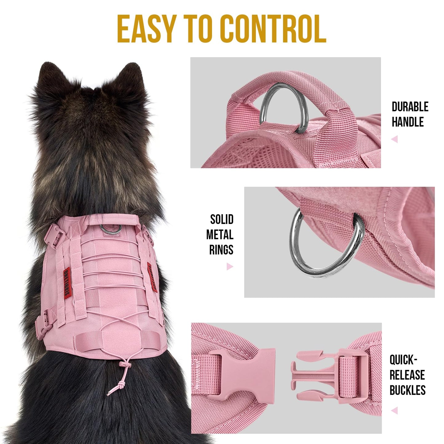 OneTigris Tactical Dog Harness - Fire Watcher Comfortable Patrol Vest (Black, Medium)