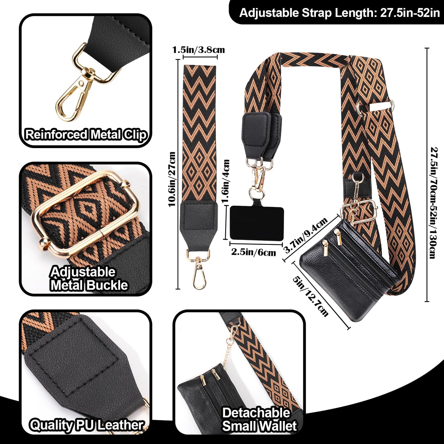 XANGNIER Clip and Go Strap for Phone with Wallet Crossbody,Phone Strap with Zippered Wallet, Adjustable Anti Theft Cellphone Lanyard for Women, Cellphone Chain Accessories,Leopard