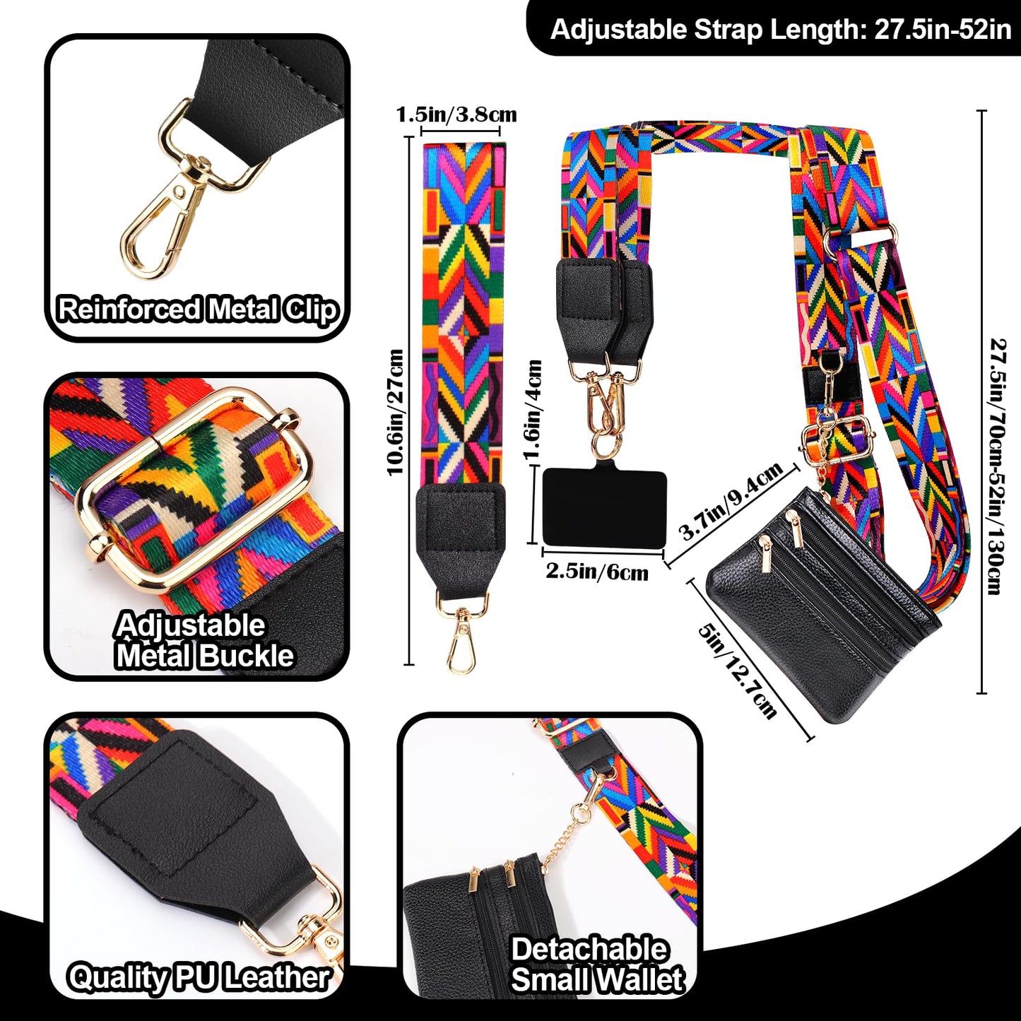 XANGNIER Clip and Go Strap for Phone with Wallet Crossbody,Phone Strap with Zippered Wallet, Adjustable Anti Theft Cellphone Lanyard for Women, Cellphone Chain Accessories,Leopard
