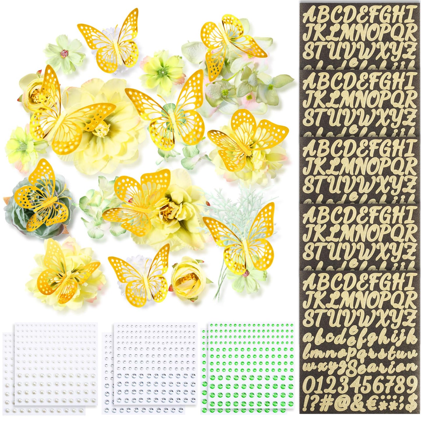 Hoteam Graduation Cap Decorations Kits Included Faux Flower Heads 3D Butterfly Stickers Self Adhesive Rhinestones Glitter Alphabet Letter Stickers for Grad Cap Topper DIY Craft Art Decor(Blue)