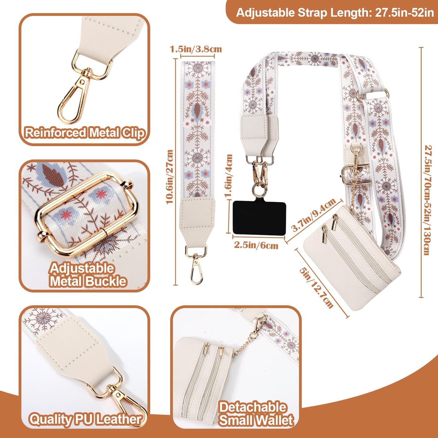 XANGNIER Clip and Go Strap for Phone with Wallet Crossbody,Phone Strap with Zippered Wallet, Adjustable Anti Theft Cellphone Lanyard for Women, Cellphone Chain Accessories,Leopard
