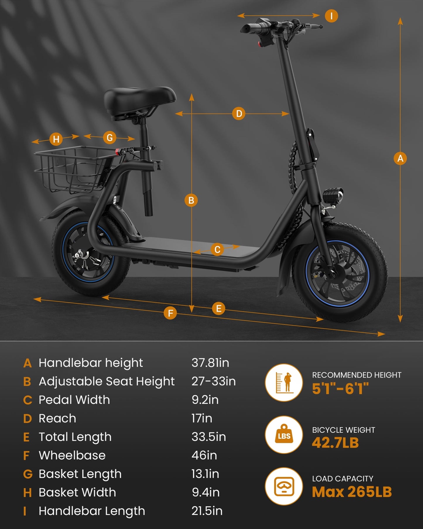 Kistp 450W Electric Scooter with Seat for Adult, 12 inch Commuter Electric Scooter with Basket - up to 21 Miles 15.5MPH