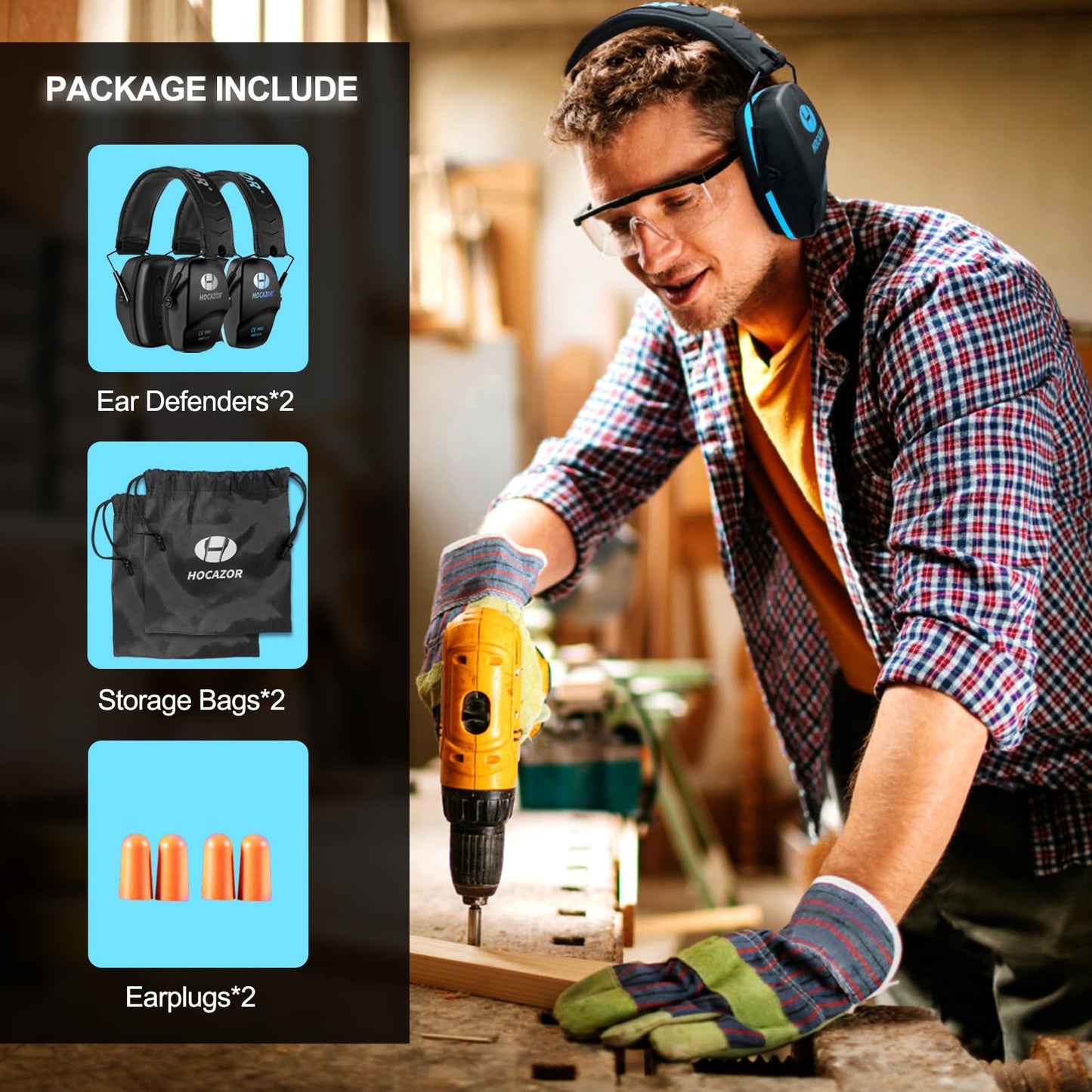Hocazor Shooting Ear Protection NRR 26dB Suit for Shooters Hunting Range Racing Concert Sports Events Airports - Black&Purple HO1006