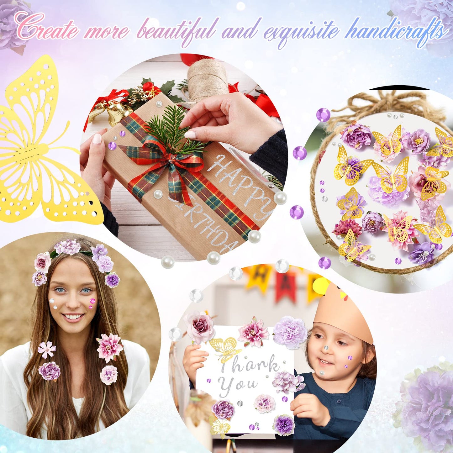 Hoteam Graduation Cap Decorations Kits Included Faux Flower Heads 3D Butterfly Stickers Self Adhesive Rhinestones Glitter Alphabet Letter Stickers for Grad Cap Topper DIY Craft Art Decor(Blue)