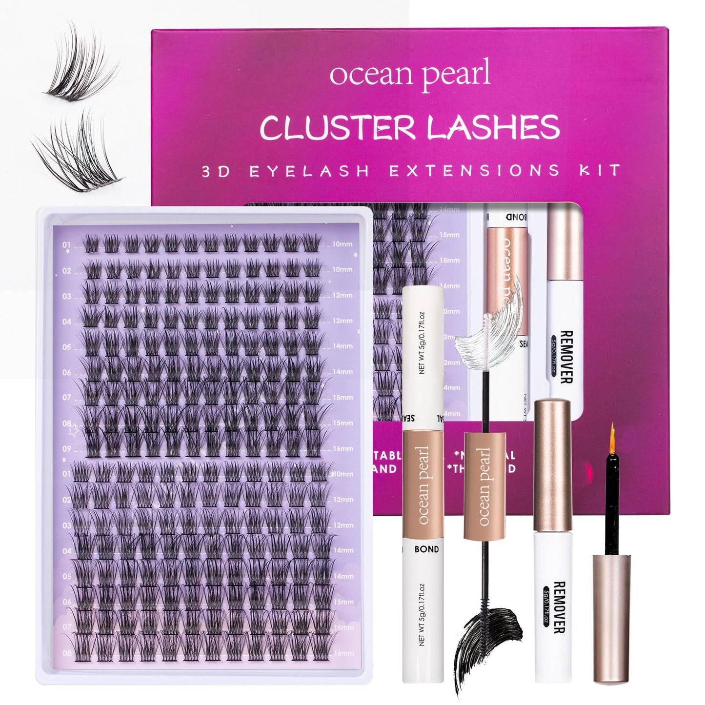 Lash Extension Kit 72 Cluster Individual Lashes Natural with Lash Bond and Seal Super Hold Eyelash Tweezers Lash Glue Remover Easy to Remove Lash Clusters Kit DIY at Home 10-16mm C/D Curl - OP01