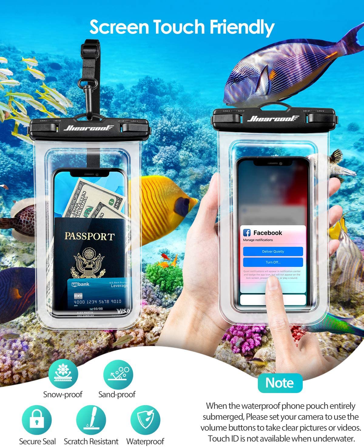 Hiearcool Waterproof Phone Pouch, Waterproof Phone Case for iPhone 15 14 13 12 Pro Max, IPX8 Cellphone Dry Bag Beach Cruise Ship Essentials 2Pack-8.3"