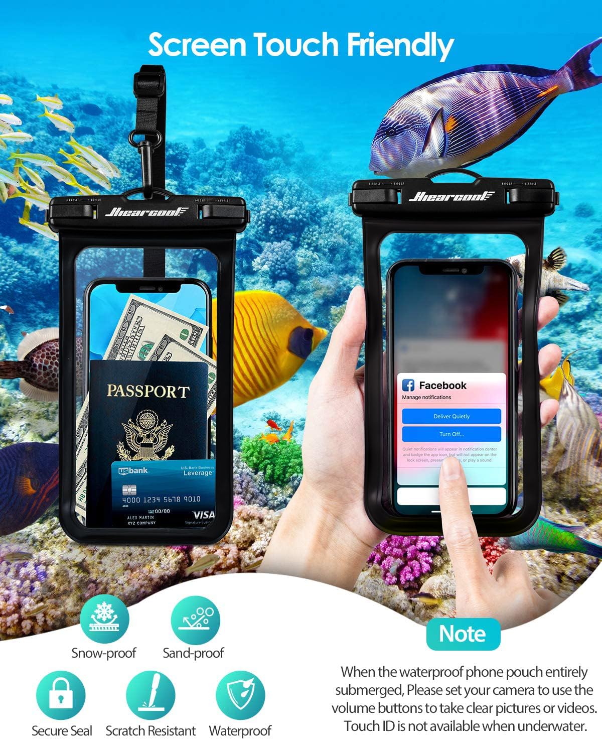 Hiearcool Waterproof Phone Pouch, Waterproof Phone Case for iPhone 15 14 13 12 Pro Max, IPX8 Cellphone Dry Bag Beach Cruise Ship Essentials 2Pack-8.3"