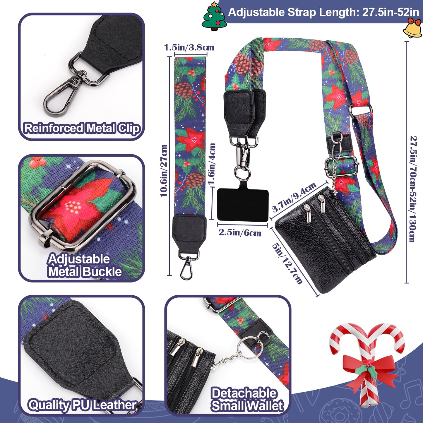 XANGNIER Clip and Go Strap for Phone with Wallet Crossbody,Phone Strap with Zippered Wallet, Adjustable Anti Theft Cellphone Lanyard for Women, Cellphone Chain Accessories,Leopard
