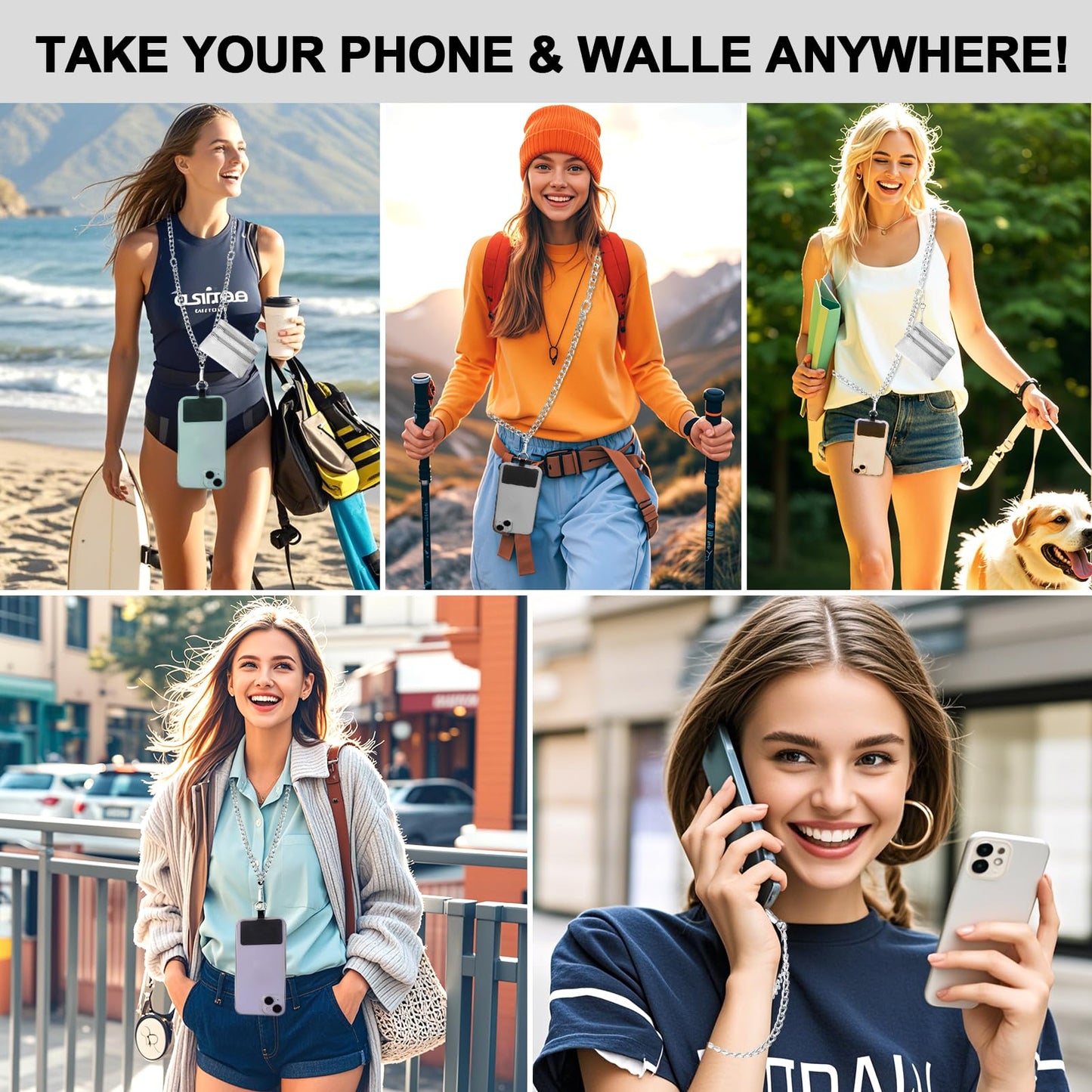 XANGNIER Clip and Go Strap for Phone with Wallet Crossbody,Phone Strap with Zippered Wallet, Adjustable Anti Theft Cellphone Lanyard for Women, Cellphone Chain Accessories,Leopard