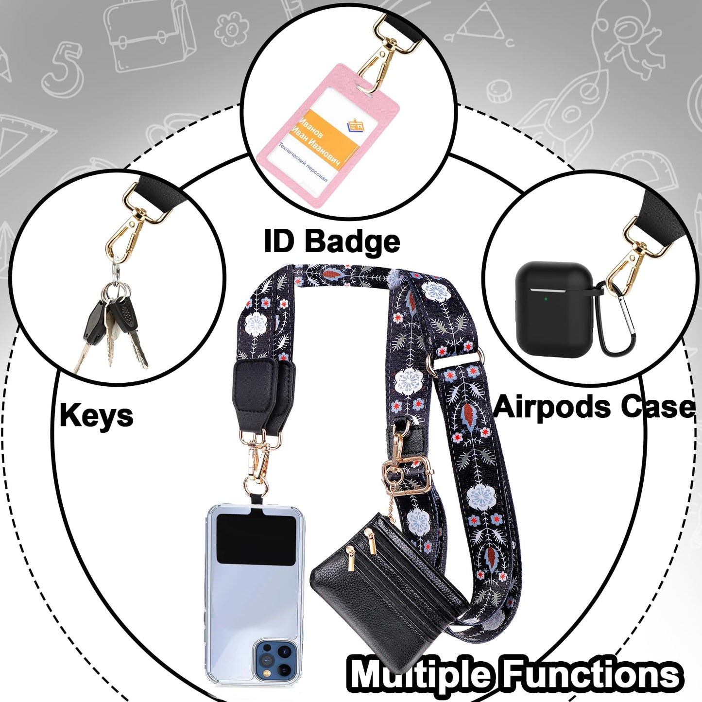 XANGNIER Clip and Go Strap for Phone with Wallet Crossbody,Phone Strap with Zippered Wallet, Adjustable Anti Theft Cellphone Lanyard for Women, Cellphone Chain Accessories,Leopard