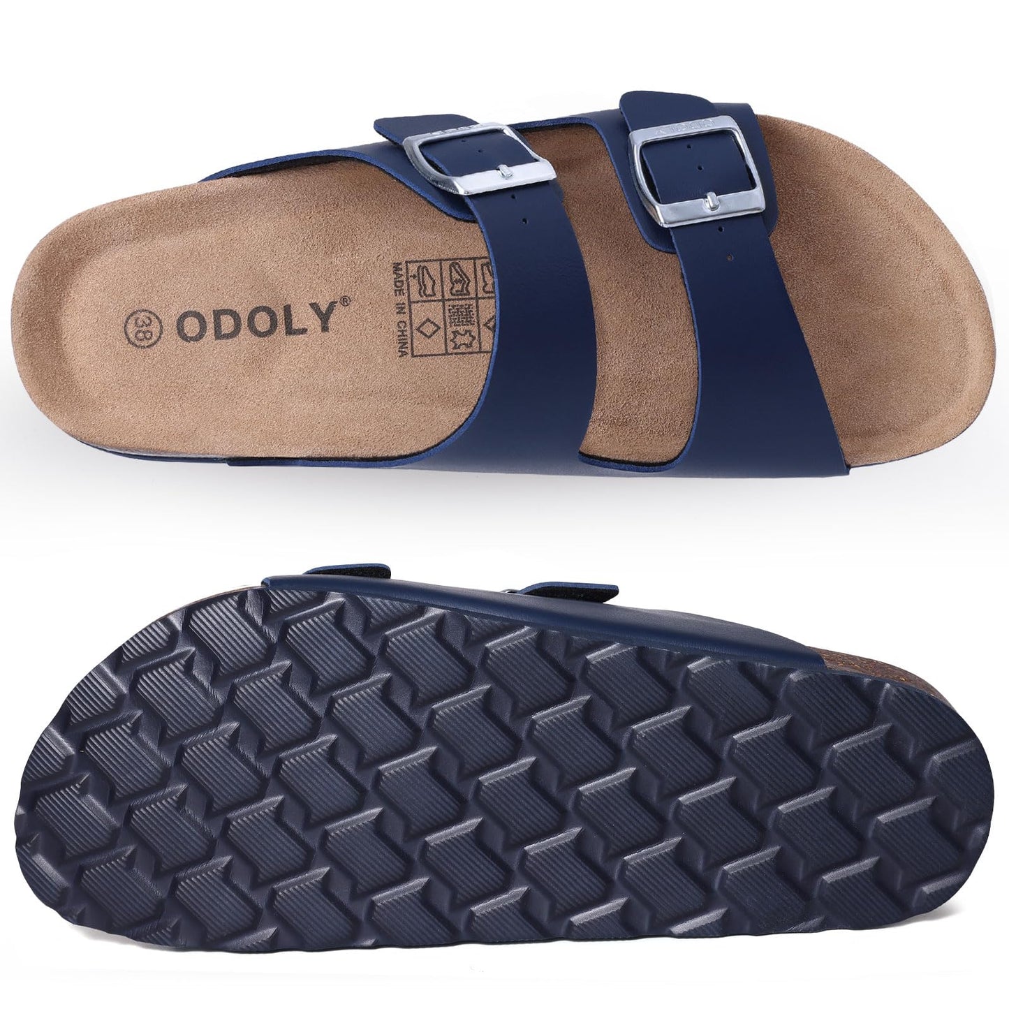 ODOLY Women's Cork Footbed Slide Sandal, Arch Support Summer Outdoor Sandals with Adjustable Buckle, Black US Women Size 10, EU Women Size 41