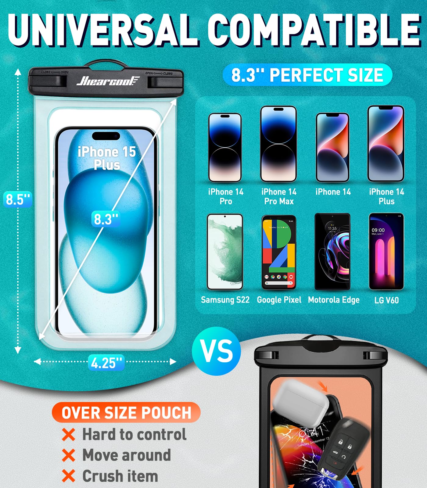 Hiearcool Waterproof Phone Pouch, Waterproof Phone Case for iPhone 15 14 13 12 Pro Max, IPX8 Cellphone Dry Bag Beach Cruise Ship Essentials 2Pack-8.3"