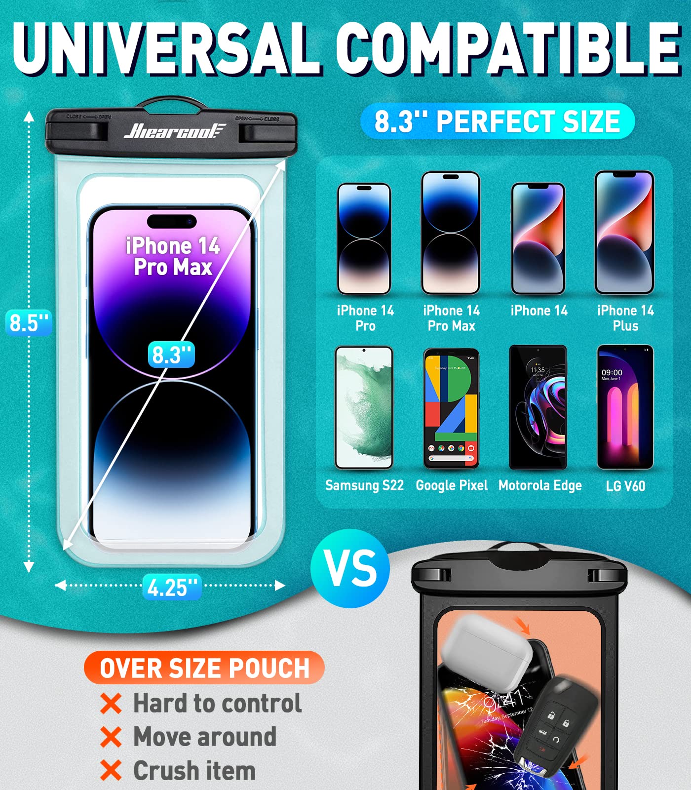 Hiearcool Waterproof Phone Pouch, Waterproof Phone Case for iPhone 15 14 13 12 Pro Max, IPX8 Cellphone Dry Bag Beach Cruise Ship Essentials 2Pack-8.3"