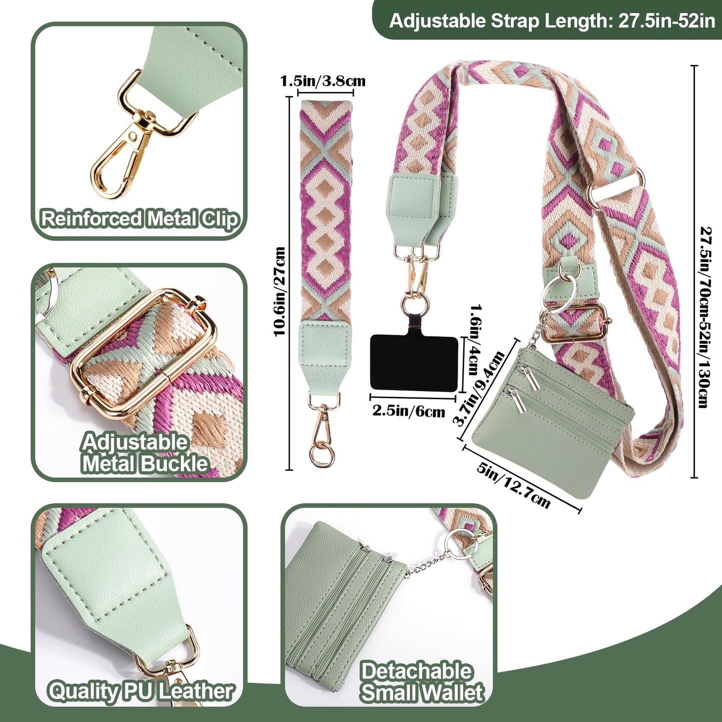 XANGNIER Clip and Go Strap for Phone with Wallet Crossbody,Phone Strap with Zippered Wallet, Adjustable Anti Theft Cellphone Lanyard for Women, Cellphone Chain Accessories,Leopard