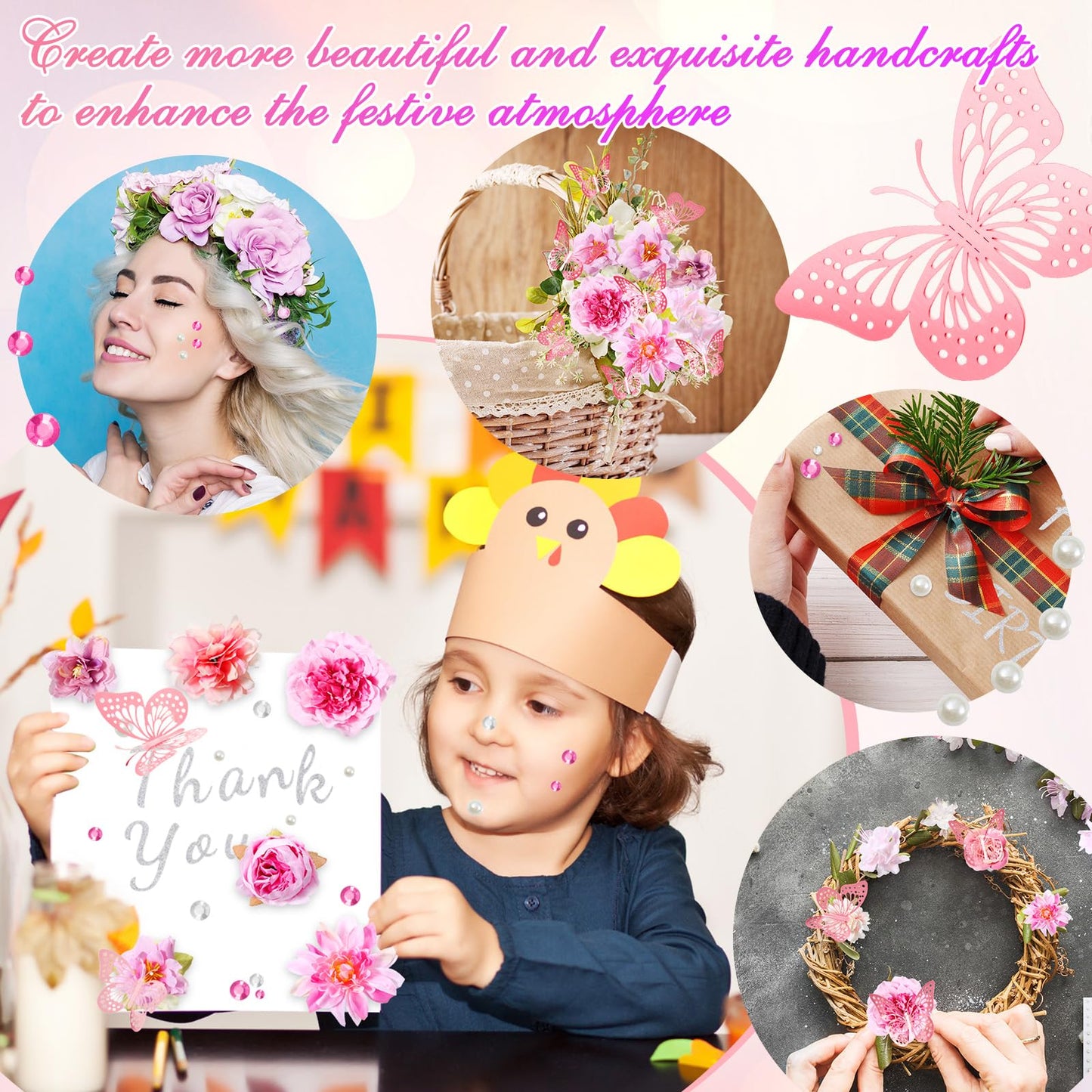 Hoteam Graduation Cap Decorations Kits Included Faux Flower Heads 3D Butterfly Stickers Self Adhesive Rhinestones Glitter Alphabet Letter Stickers for Grad Cap Topper DIY Craft Art Decor(Blue)