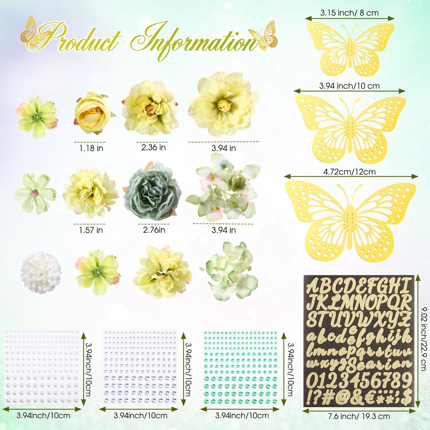 Hoteam Graduation Cap Decorations Kits Included Faux Flower Heads 3D Butterfly Stickers Self Adhesive Rhinestones Glitter Alphabet Letter Stickers for Grad Cap Topper DIY Craft Art Decor(Blue)