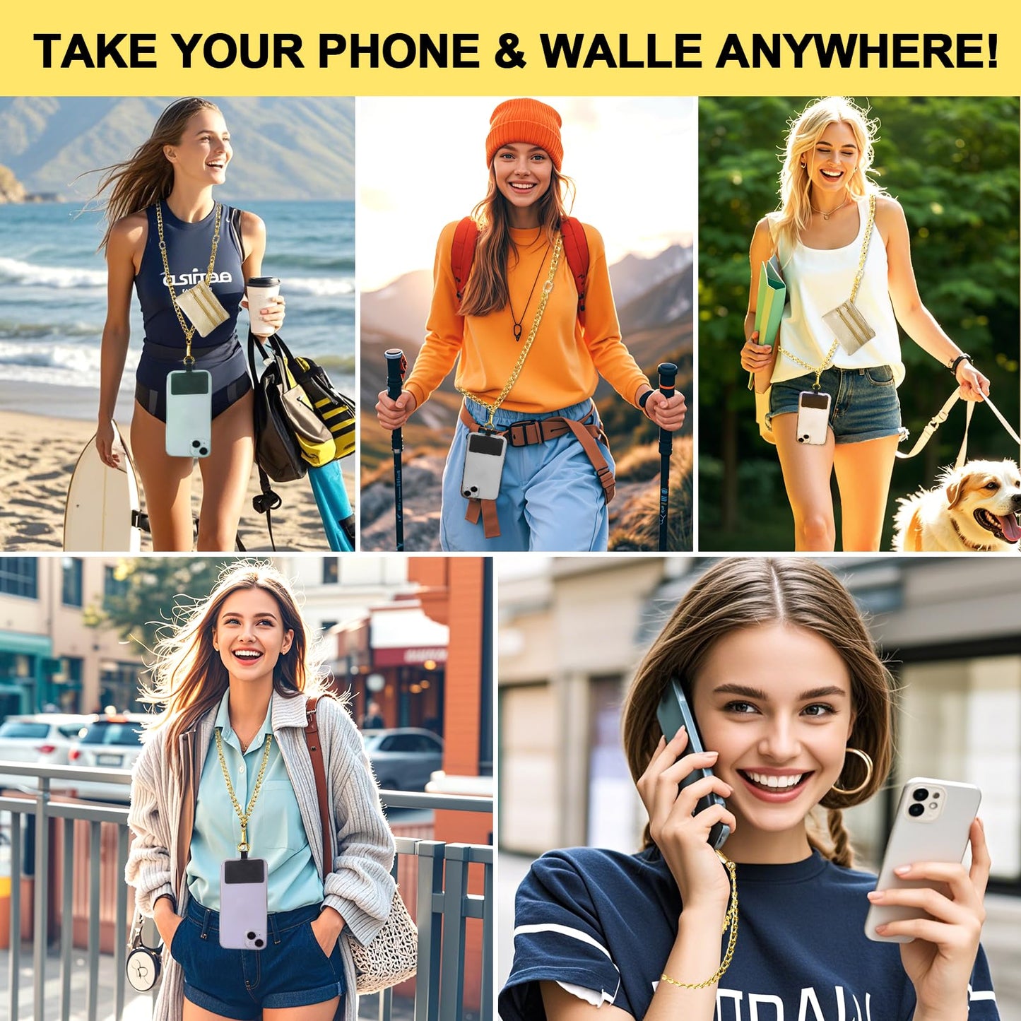 XANGNIER Clip and Go Strap for Phone with Wallet Crossbody,Phone Strap with Zippered Wallet, Adjustable Anti Theft Cellphone Lanyard for Women, Cellphone Chain Accessories,Leopard