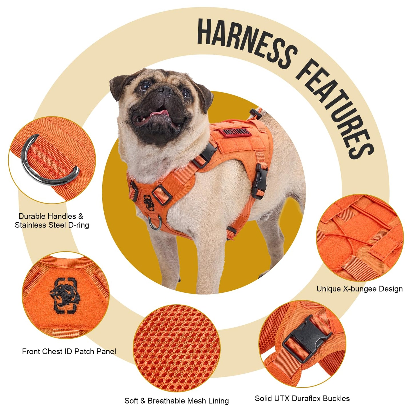 OneTigris Tactical Dog Harness - Fire Watcher Comfortable Patrol Vest (Black, Medium)