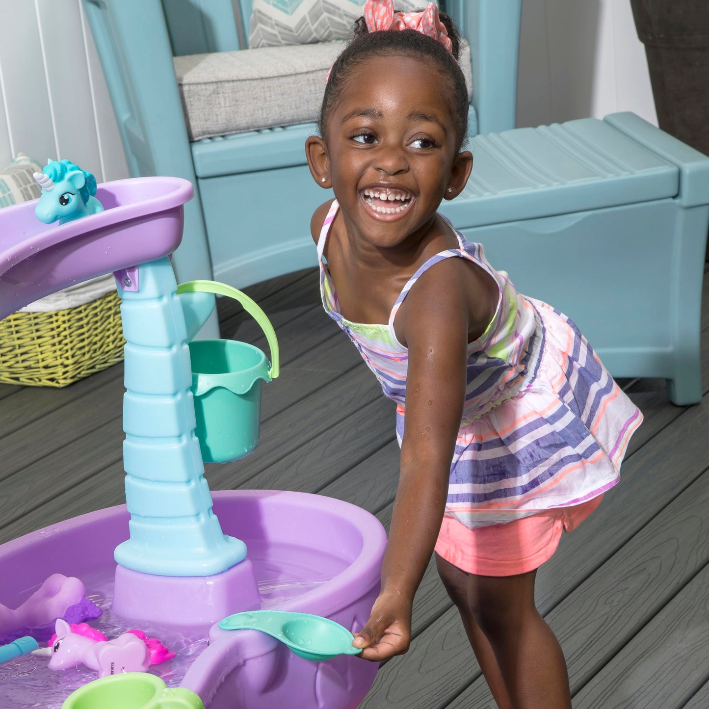 Step2 Rain Showers Splash Pond Toddler Water Table, Kids Water and Sand Activity Sensory Playset, Summer Outdoor Toys, 13 Piece Toy Accessories, For Toddles 1.5+ Years Old