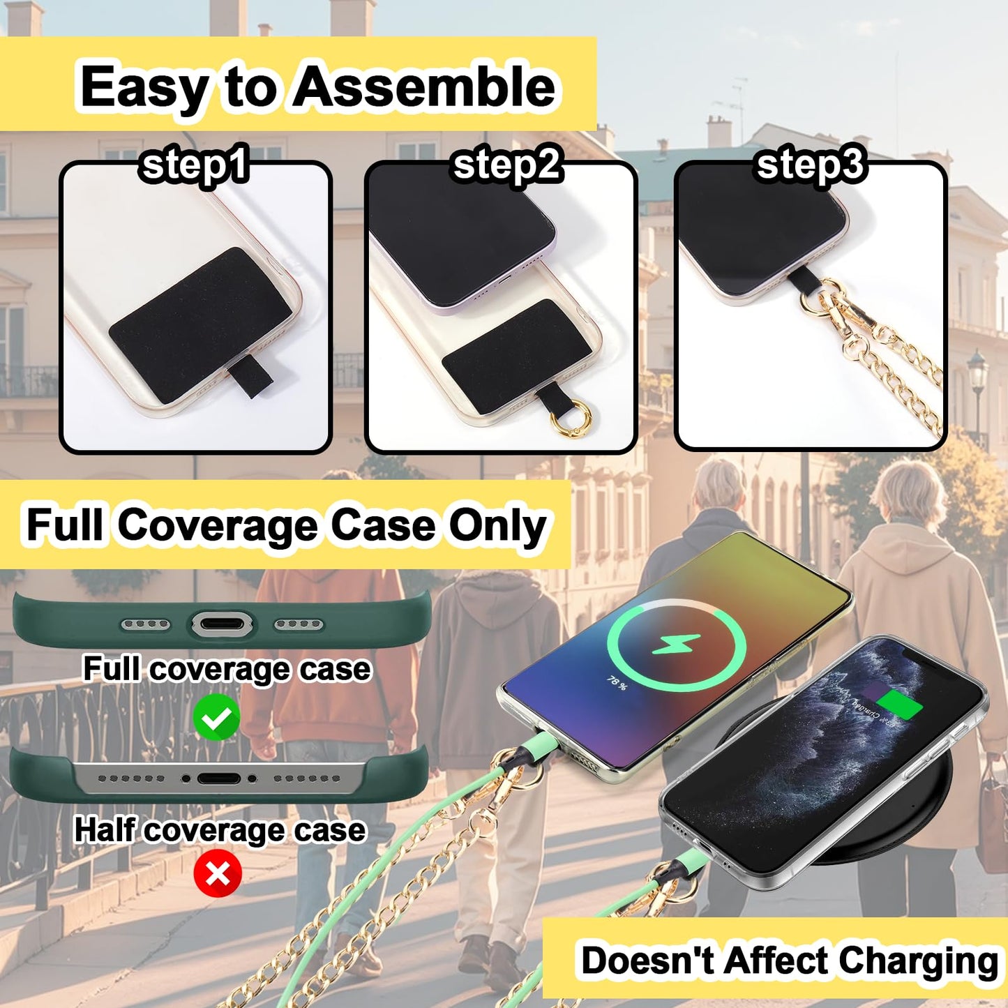 XANGNIER Clip and Go Strap for Phone with Wallet Crossbody,Phone Strap with Zippered Wallet, Adjustable Anti Theft Cellphone Lanyard for Women, Cellphone Chain Accessories,Leopard