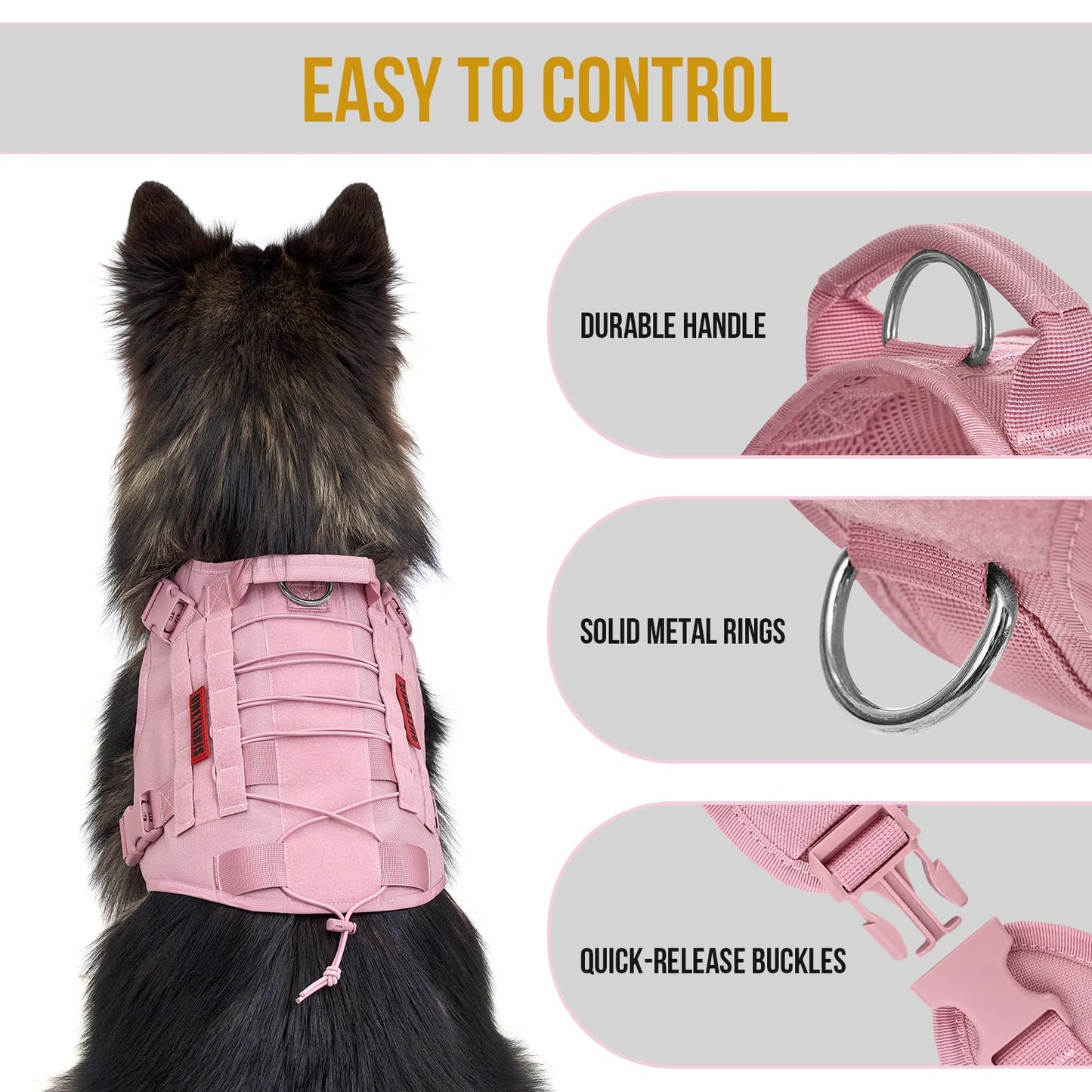 OneTigris Tactical Dog Harness - Fire Watcher Comfortable Patrol Vest (Black, Medium)