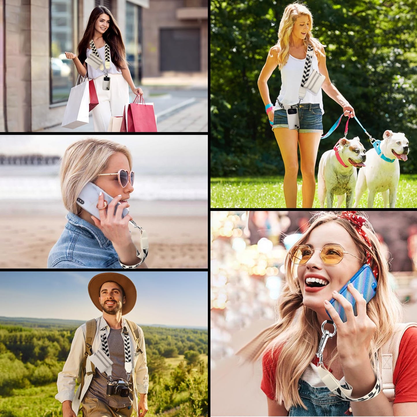 XANGNIER Clip and Go Strap for Phone with Wallet Crossbody,Phone Strap with Zippered Wallet, Adjustable Anti Theft Cellphone Lanyard for Women, Cellphone Chain Accessories,Leopard