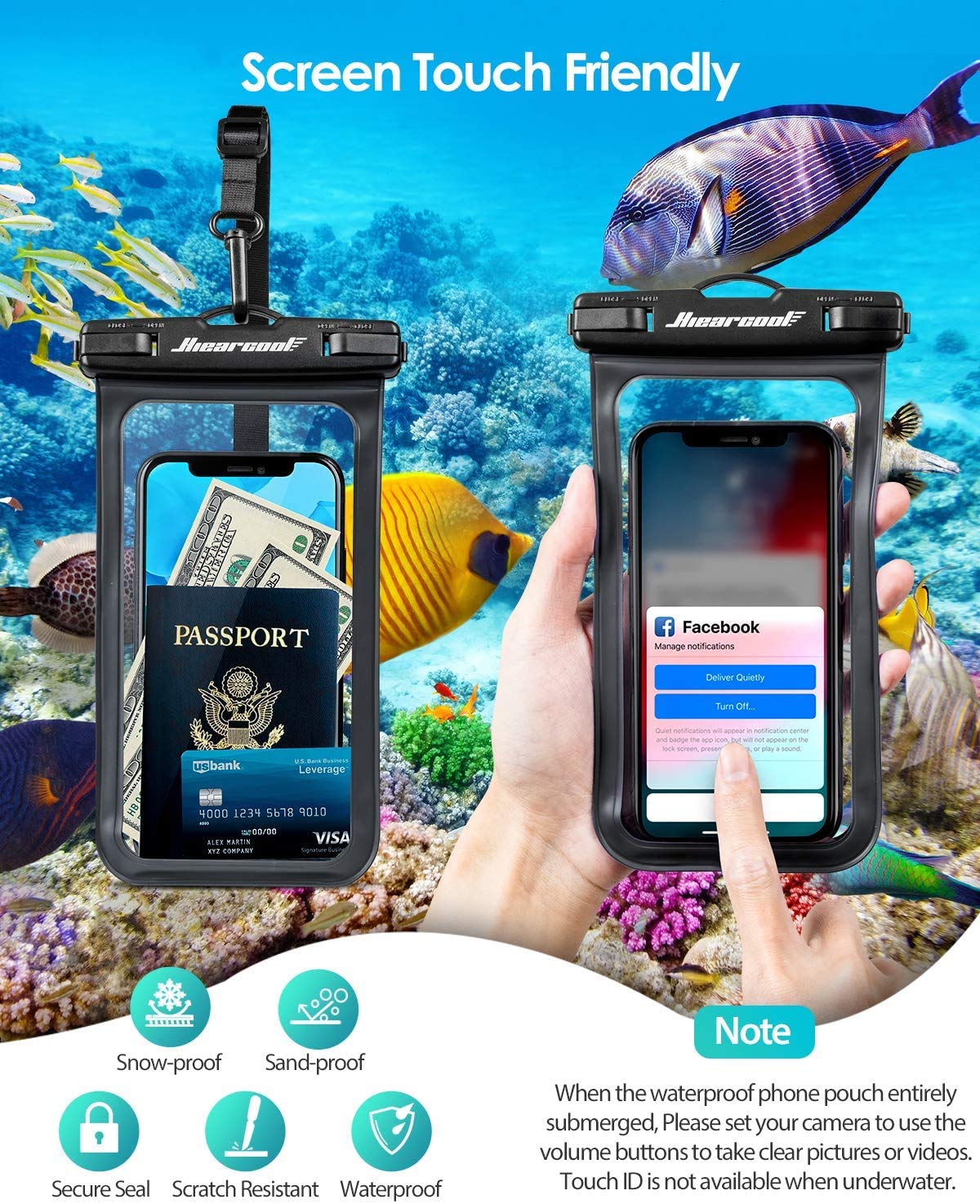 Hiearcool Waterproof Phone Pouch, Waterproof Phone Case for iPhone 15 14 13 12 Pro Max, IPX8 Cellphone Dry Bag Beach Cruise Ship Essentials 2Pack-8.3"