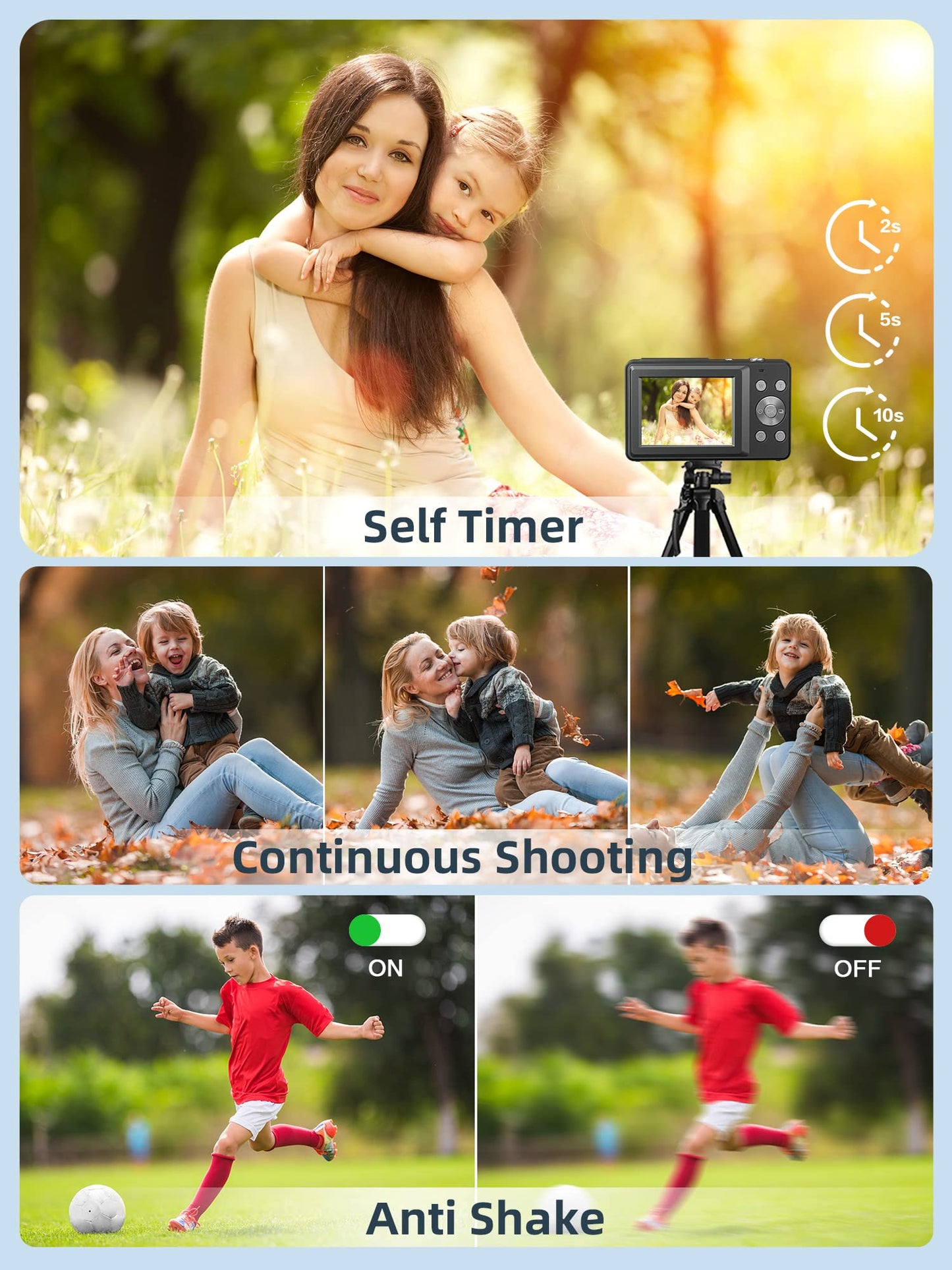 Digital Camera, FHD 1080P Camera, Digital Point and Shoot Camera with 16X Zoom Anti Shake, Compact Small Camera for Boys Girls Kids