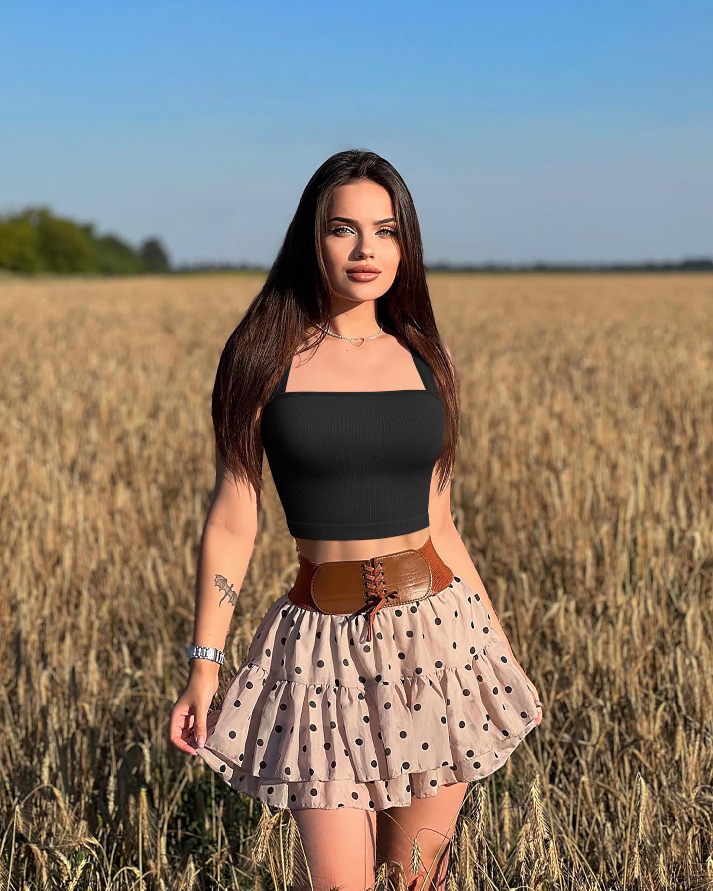 OQQ WOMENS RIBBED TANK TOP WITH SQUARE NECK