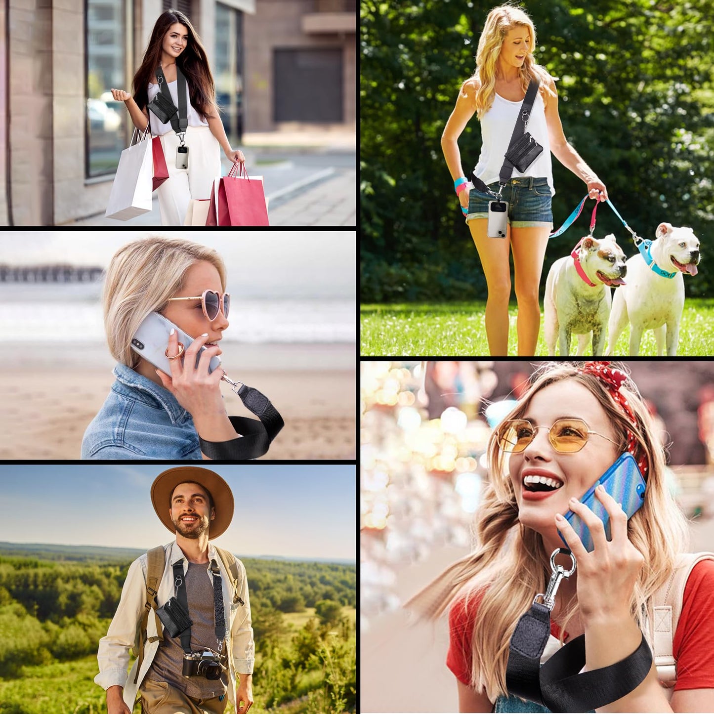 XANGNIER Clip and Go Strap for Phone with Wallet Crossbody,Phone Strap with Zippered Wallet, Adjustable Anti Theft Cellphone Lanyard for Women, Cellphone Chain Accessories,Leopard
