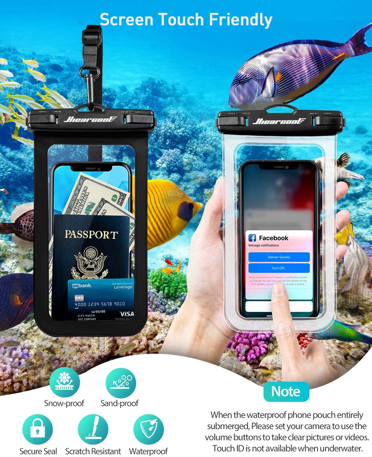Hiearcool Waterproof Phone Pouch, Waterproof Phone Case for iPhone 15 14 13 12 Pro Max, IPX8 Cellphone Dry Bag Beach Cruise Ship Essentials 2Pack-8.3"
