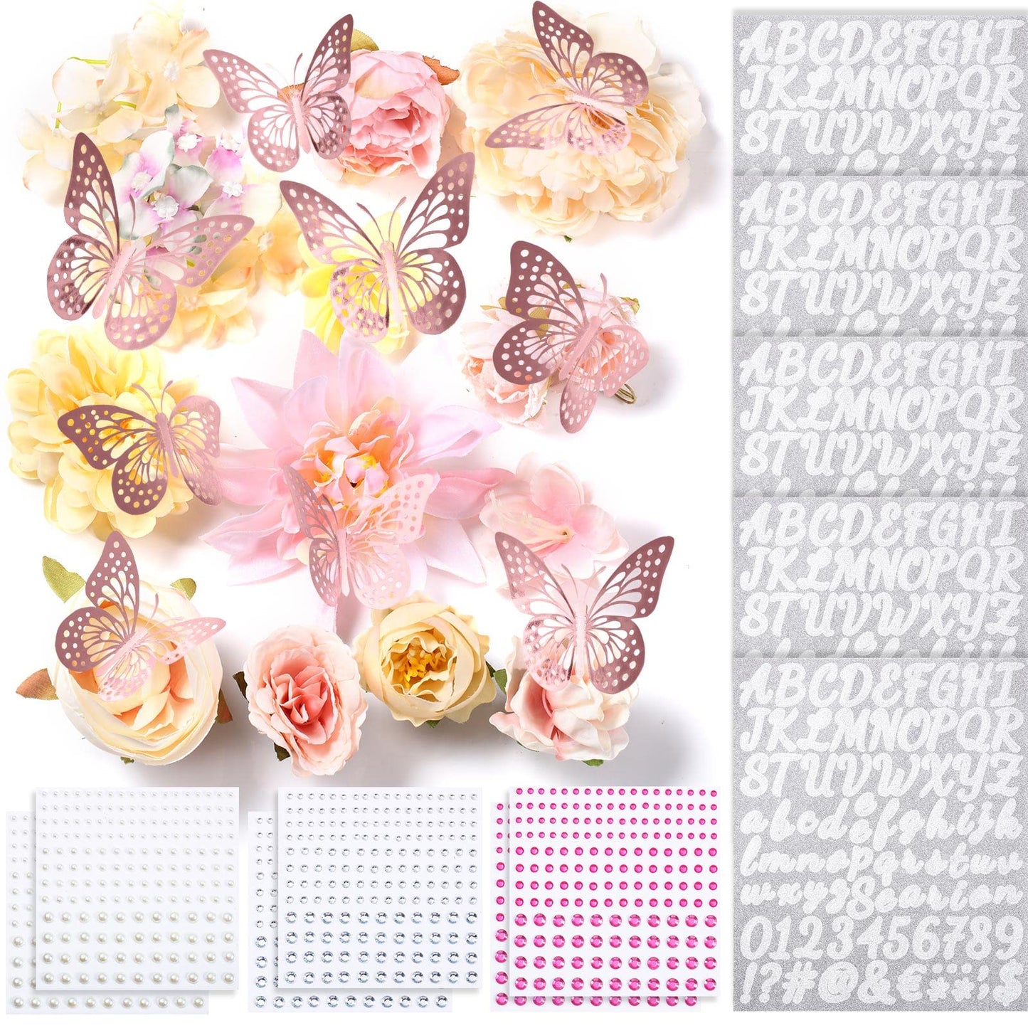 Hoteam Graduation Cap Decorations Kits Included Faux Flower Heads 3D Butterfly Stickers Self Adhesive Rhinestones Glitter Alphabet Letter Stickers for Grad Cap Topper DIY Craft Art Decor(Blue)