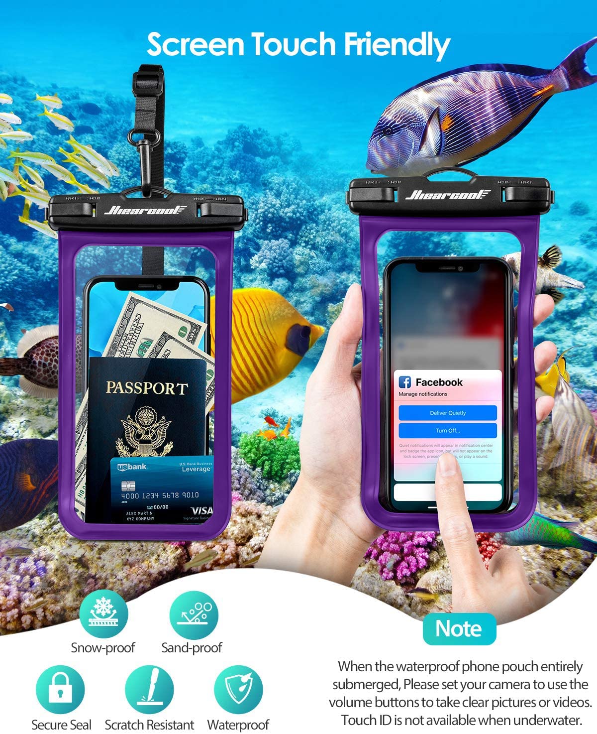Hiearcool Waterproof Phone Pouch, Waterproof Phone Case for iPhone 15 14 13 12 Pro Max, IPX8 Cellphone Dry Bag Beach Cruise Ship Essentials 2Pack-8.3"
