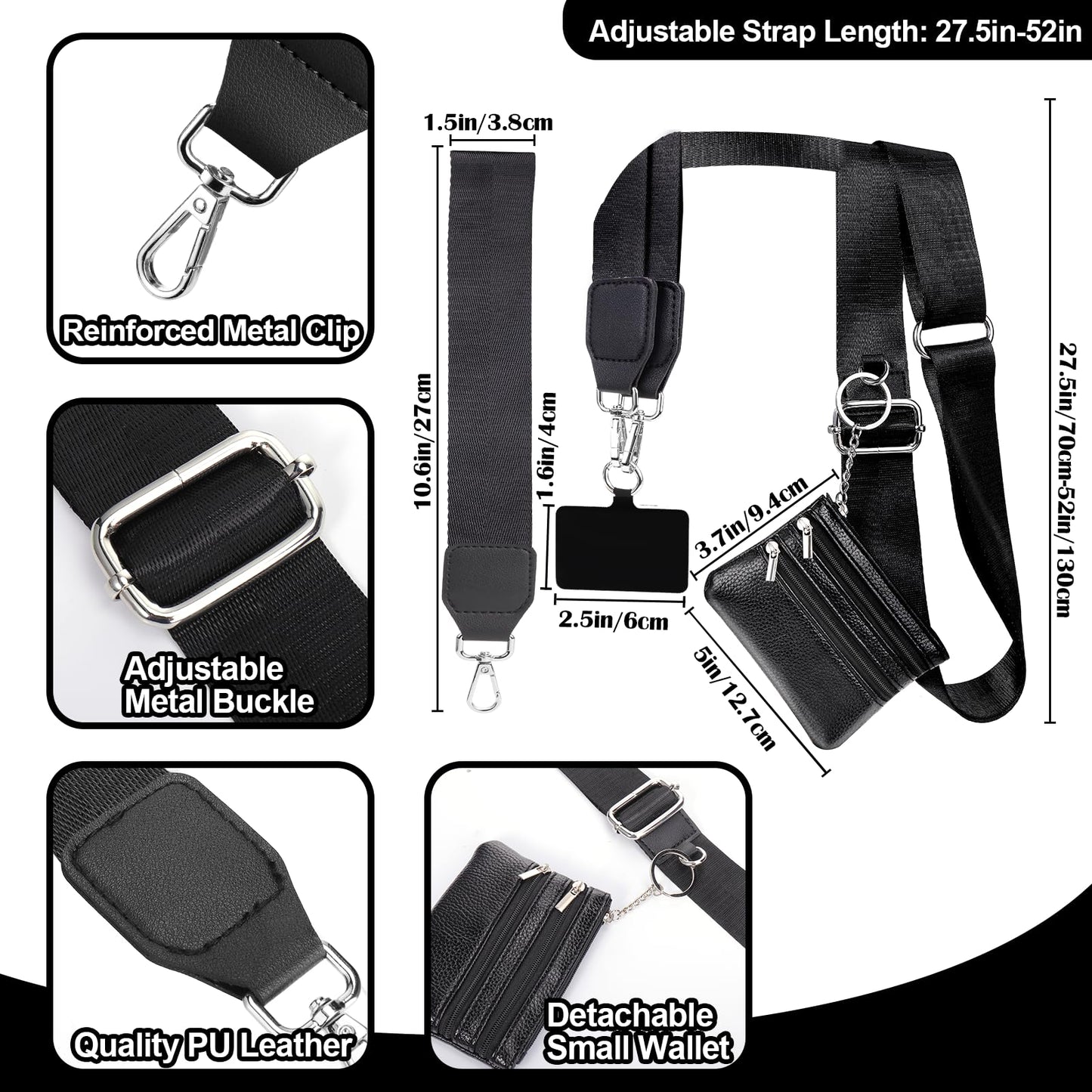 XANGNIER Clip and Go Strap for Phone with Wallet Crossbody,Phone Strap with Zippered Wallet, Adjustable Anti Theft Cellphone Lanyard for Women, Cellphone Chain Accessories,Leopard