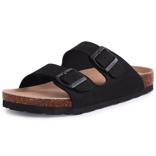 ODOLY Women's Cork Footbed Slide Sandal, Arch Support Summer Outdoor Sandals with Adjustable Buckle, Black US Women Size 10, EU Women Size 41