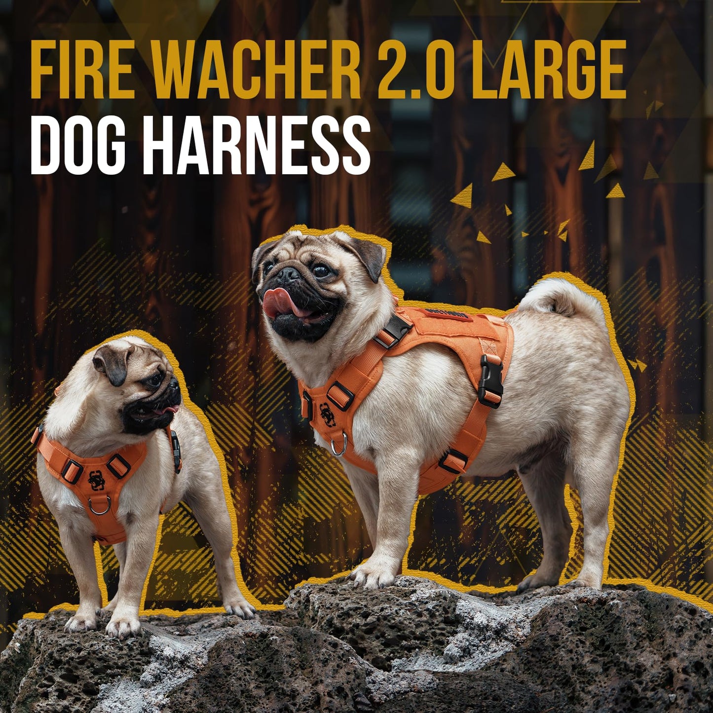 OneTigris Tactical Dog Harness - Fire Watcher Comfortable Patrol Vest (Black, Medium)
