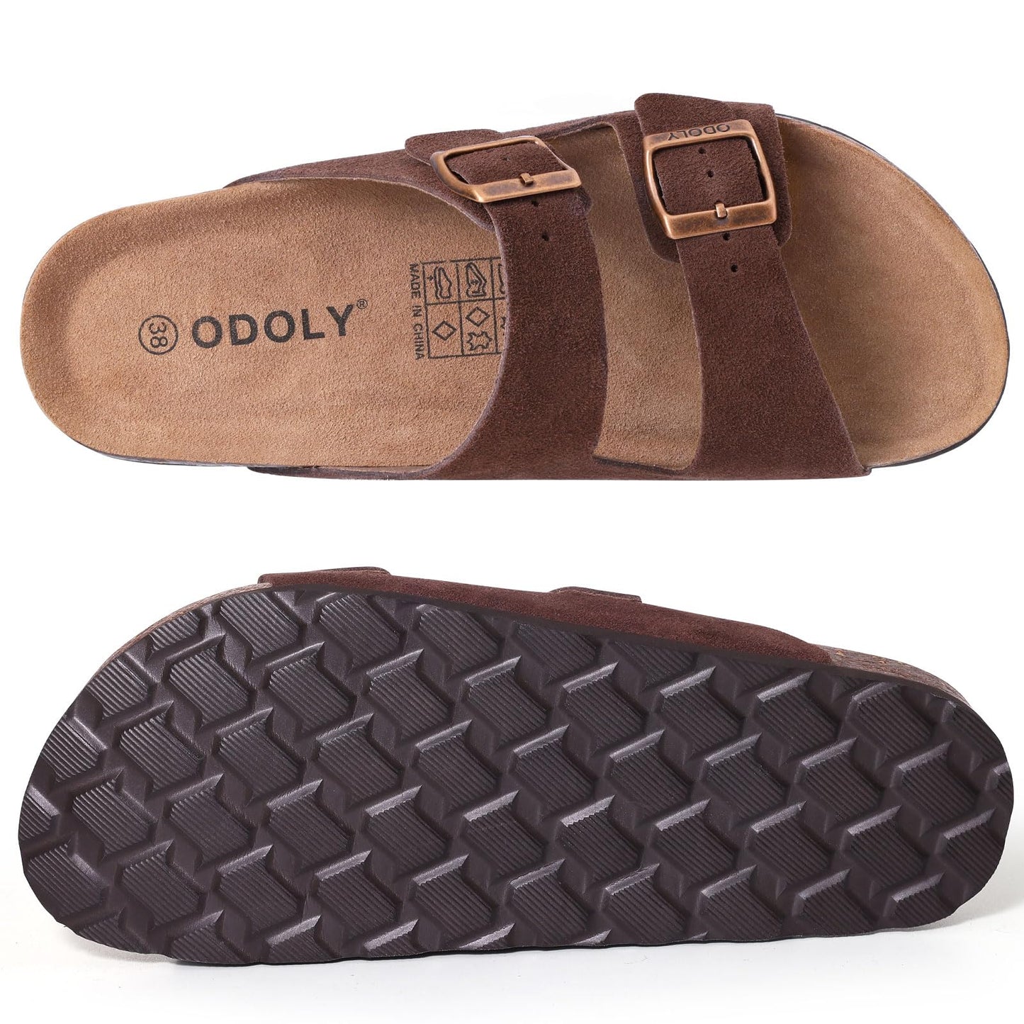 ODOLY Women's Cork Footbed Slide Sandal, Arch Support Summer Outdoor Sandals with Adjustable Buckle, Black US Women Size 10, EU Women Size 41