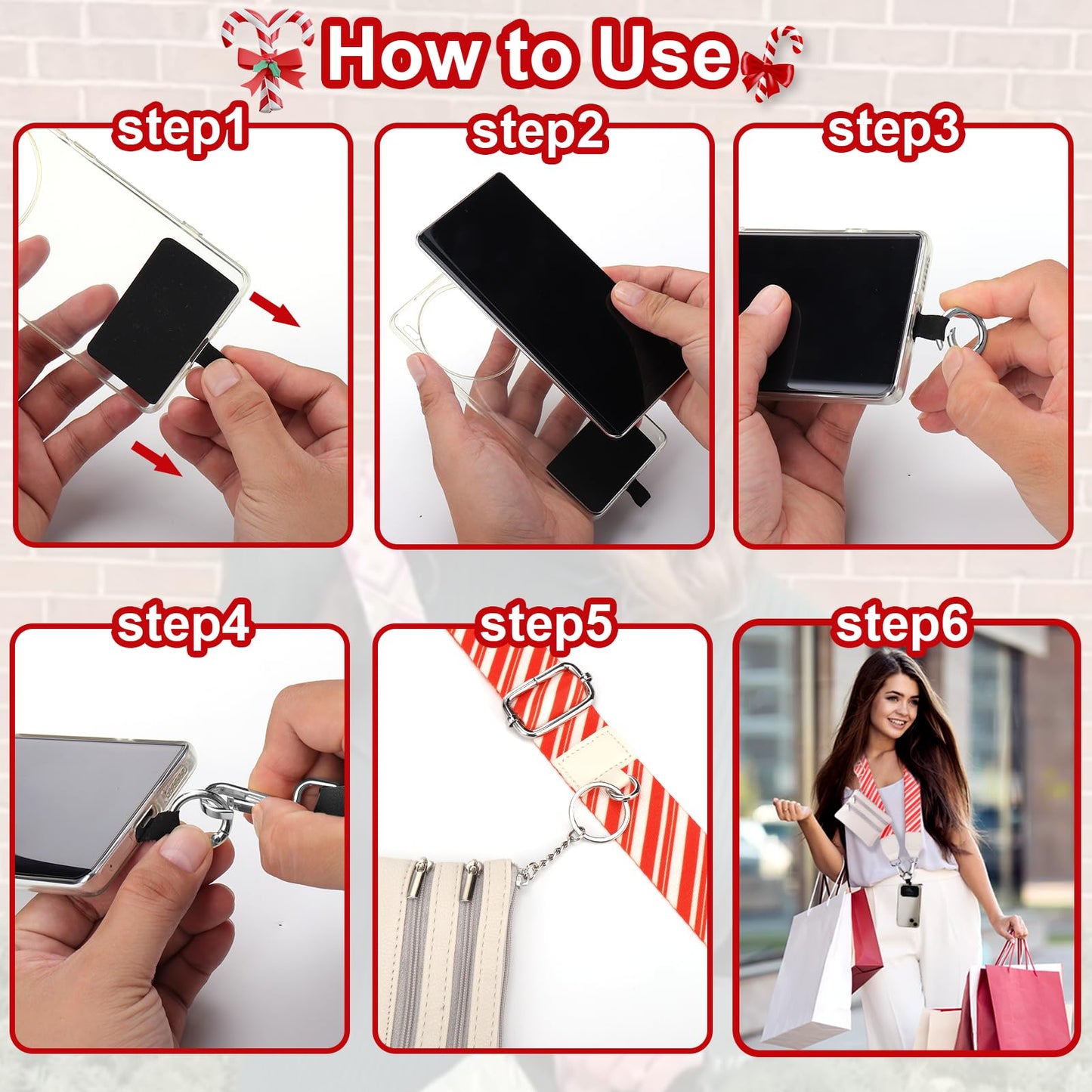 XANGNIER Clip and Go Strap for Phone with Wallet Crossbody,Phone Strap with Zippered Wallet, Adjustable Anti Theft Cellphone Lanyard for Women, Cellphone Chain Accessories,Leopard
