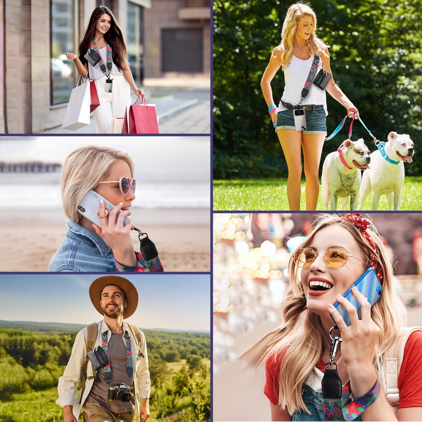 XANGNIER Clip and Go Strap for Phone with Wallet Crossbody,Phone Strap with Zippered Wallet, Adjustable Anti Theft Cellphone Lanyard for Women, Cellphone Chain Accessories,Leopard