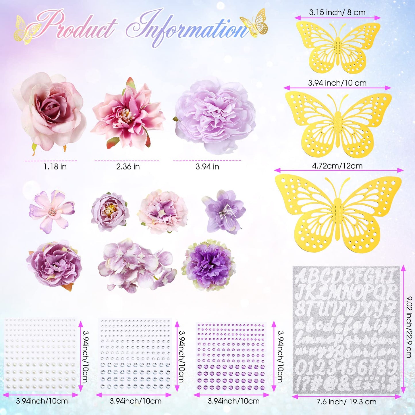 Hoteam Graduation Cap Decorations Kits Included Faux Flower Heads 3D Butterfly Stickers Self Adhesive Rhinestones Glitter Alphabet Letter Stickers for Grad Cap Topper DIY Craft Art Decor(Blue)