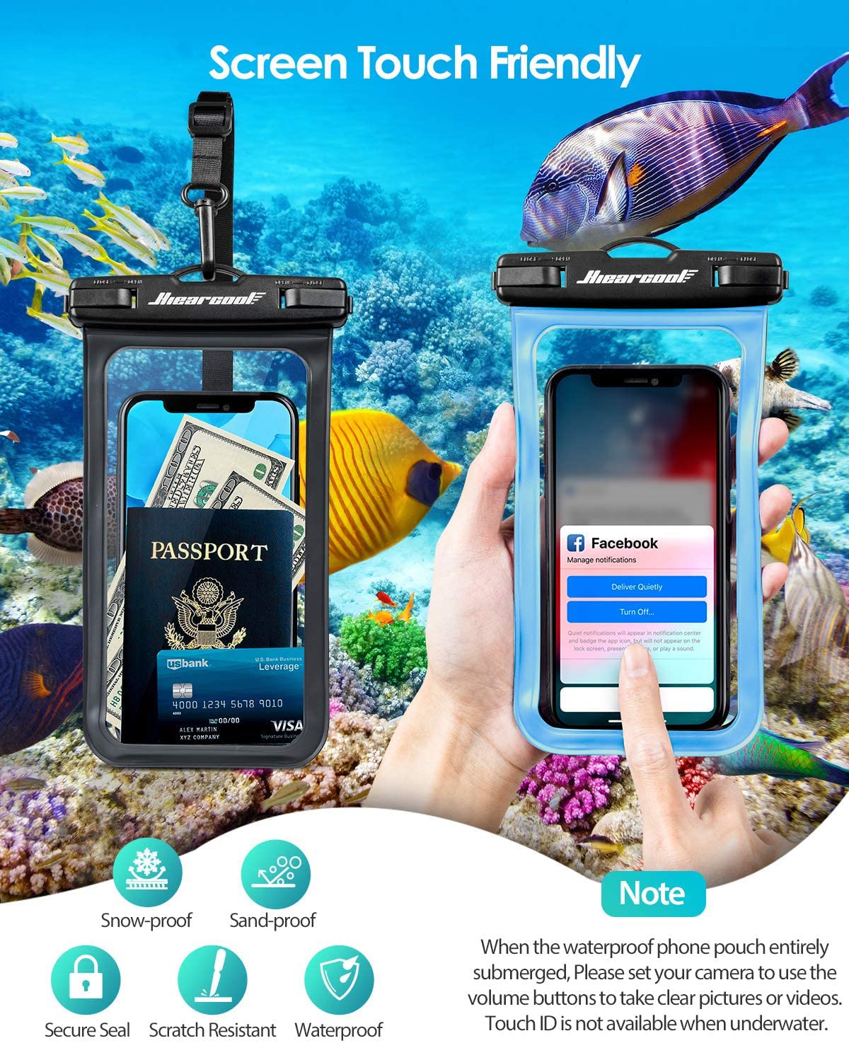 Hiearcool Waterproof Phone Pouch, Waterproof Phone Case for iPhone 15 14 13 12 Pro Max, IPX8 Cellphone Dry Bag Beach Cruise Ship Essentials 2Pack-8.3"