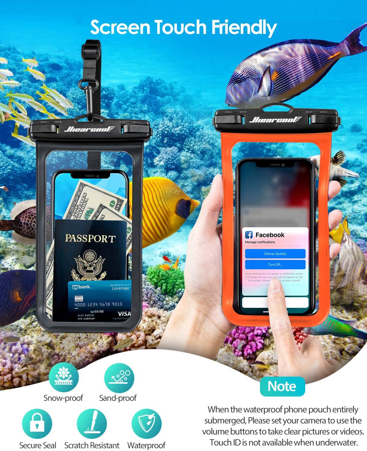 Hiearcool Waterproof Phone Pouch, Waterproof Phone Case for iPhone 15 14 13 12 Pro Max, IPX8 Cellphone Dry Bag Beach Cruise Ship Essentials 2Pack-8.3"
