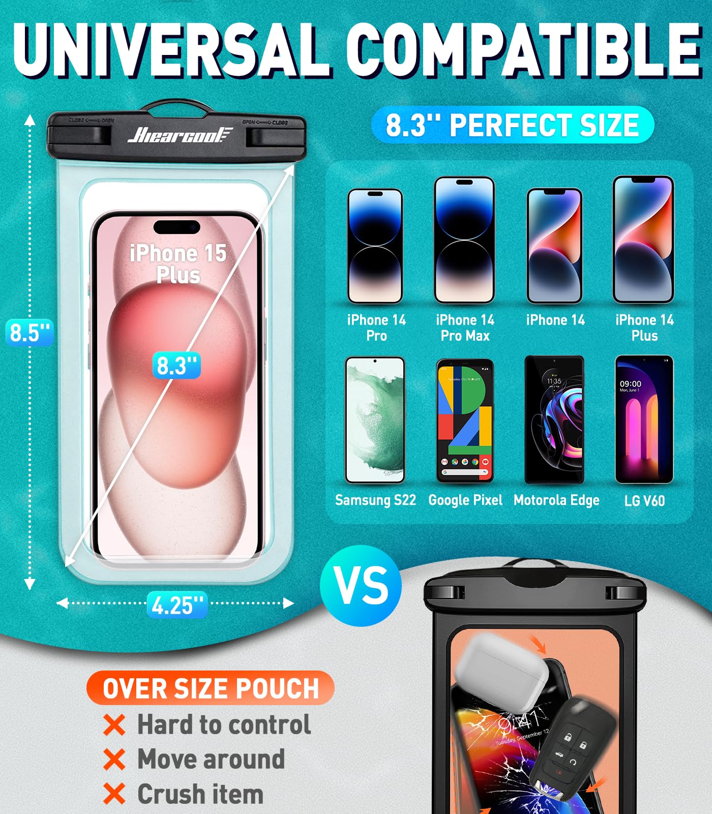Hiearcool Waterproof Phone Pouch, Waterproof Phone Case for iPhone 15 14 13 12 Pro Max, IPX8 Cellphone Dry Bag Beach Cruise Ship Essentials 2Pack-8.3"