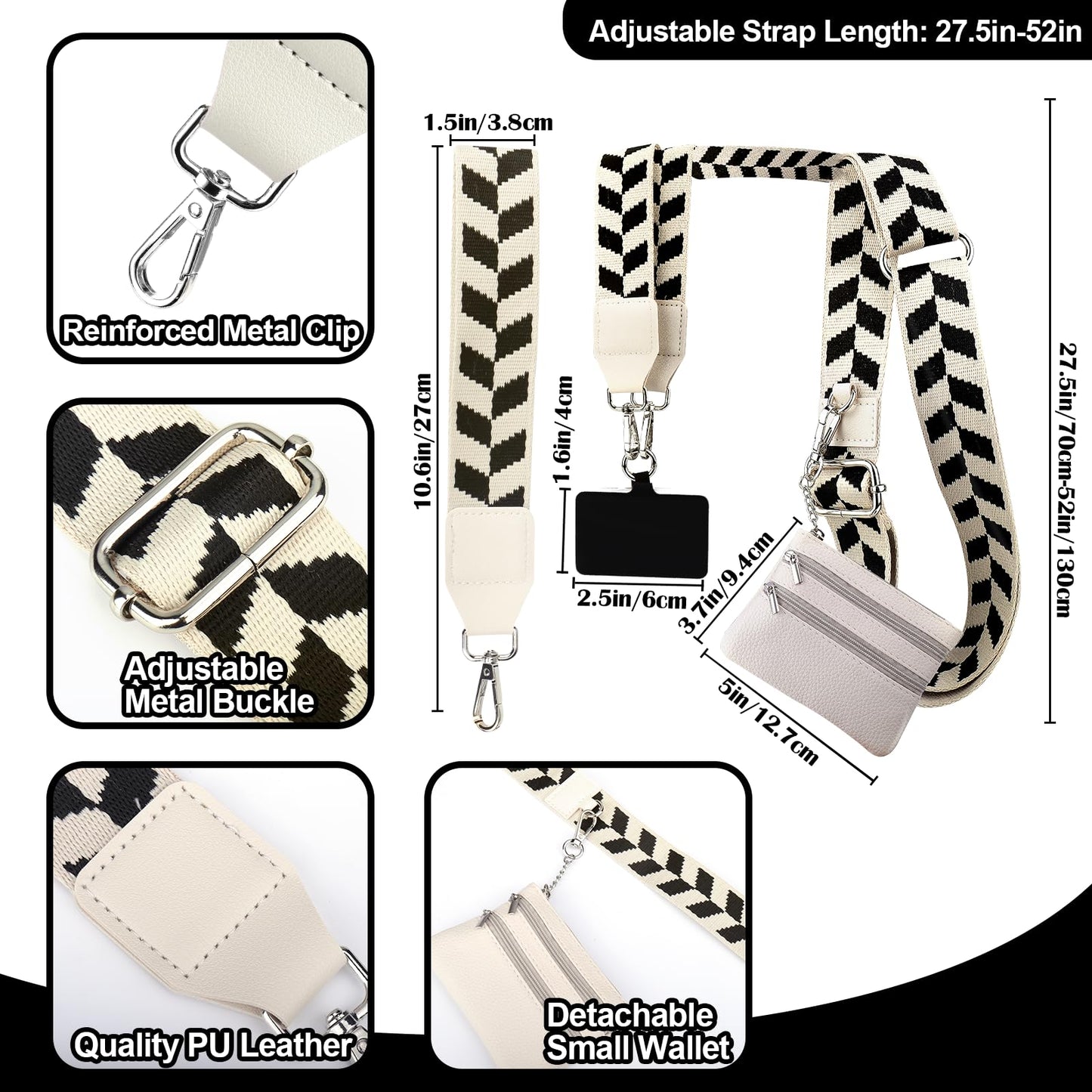 XANGNIER Clip and Go Strap for Phone with Wallet Crossbody,Phone Strap with Zippered Wallet, Adjustable Anti Theft Cellphone Lanyard for Women, Cellphone Chain Accessories,Leopard
