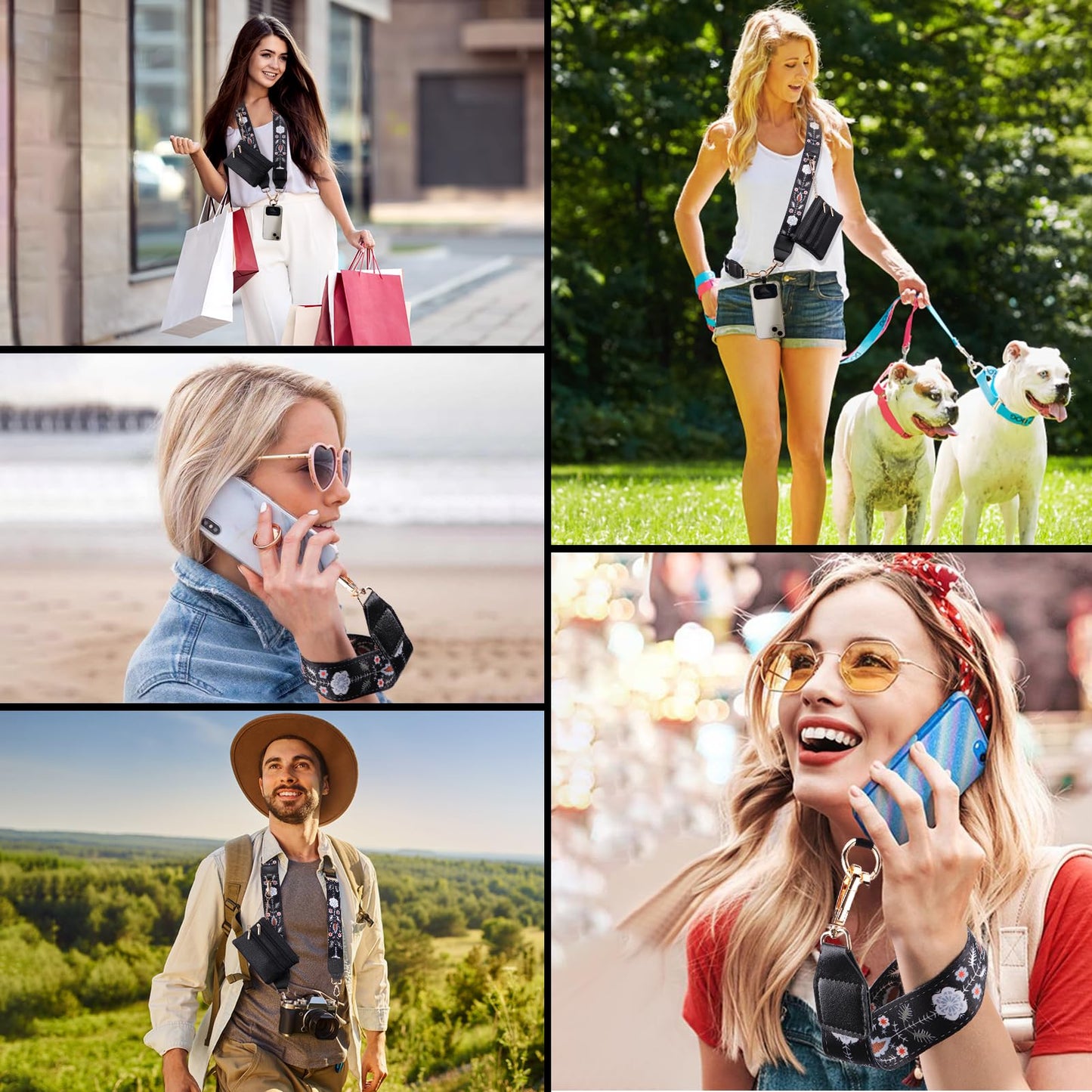 XANGNIER Clip and Go Strap for Phone with Wallet Crossbody,Phone Strap with Zippered Wallet, Adjustable Anti Theft Cellphone Lanyard for Women, Cellphone Chain Accessories,Leopard